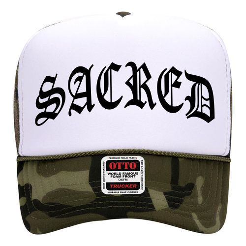 Sacred - White & Camo Trucker