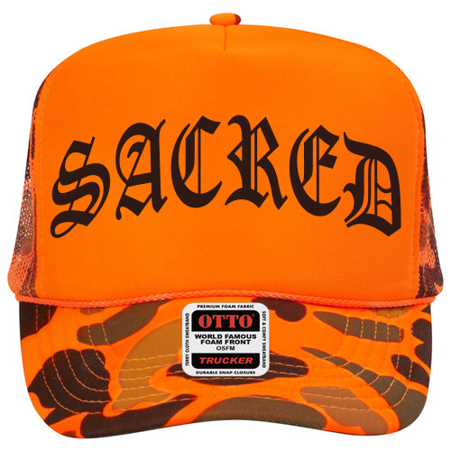 Sacred - Orange Camo Trucker Snapback